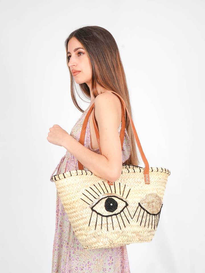 Wink Carry Bag in Natural Palm and Wool - Leather Handle for wholesale by Logionline SLU
