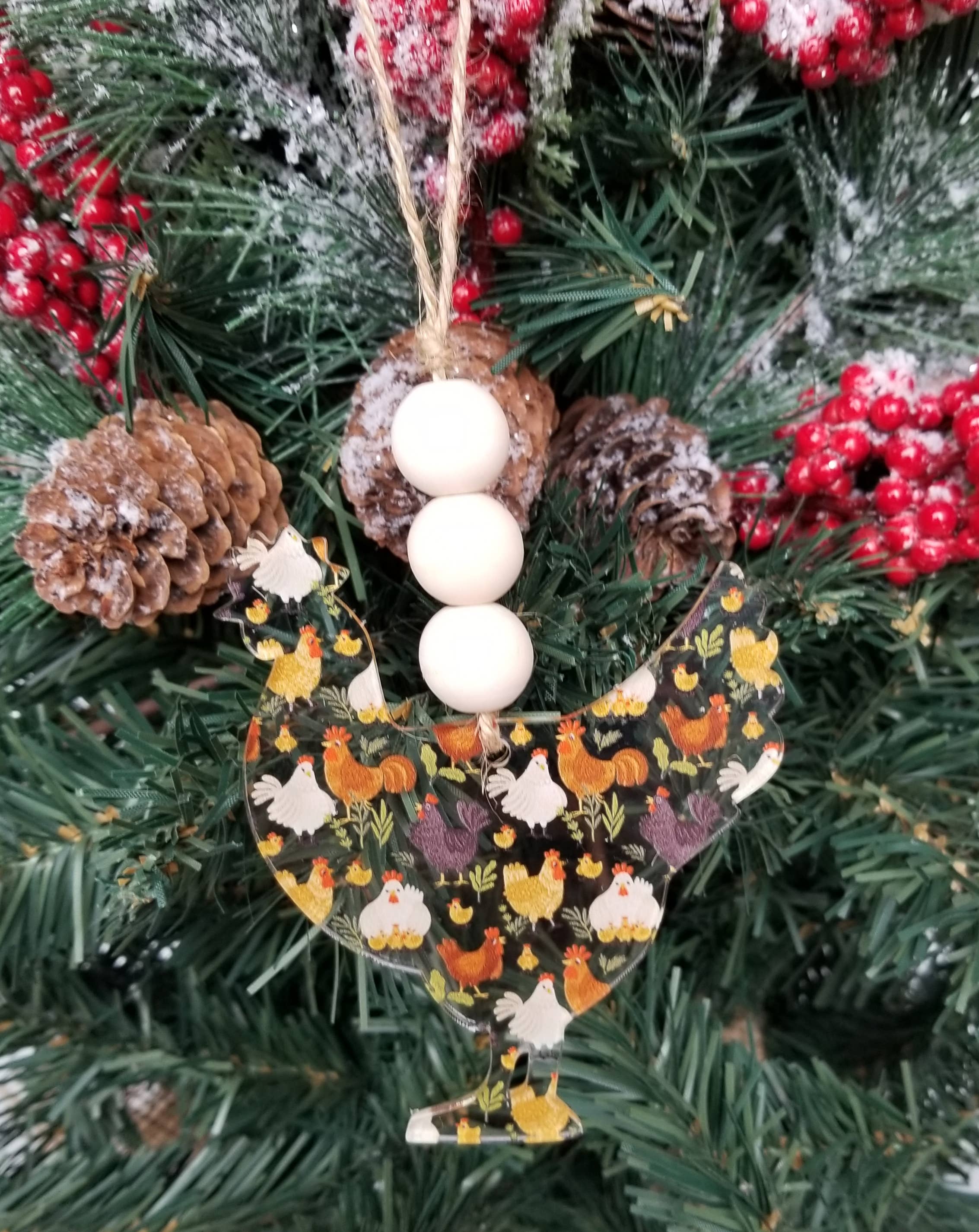 SHY Designs, LLC - Wholesale Ornament - Chicken Print Christmas Ornament - Farmhouse Christmas