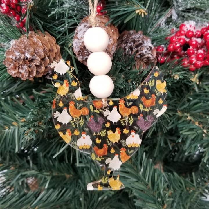 SHY Designs, LLC - Wholesale Ornament - Chicken Print Christmas Ornament - Farmhouse Christmas0