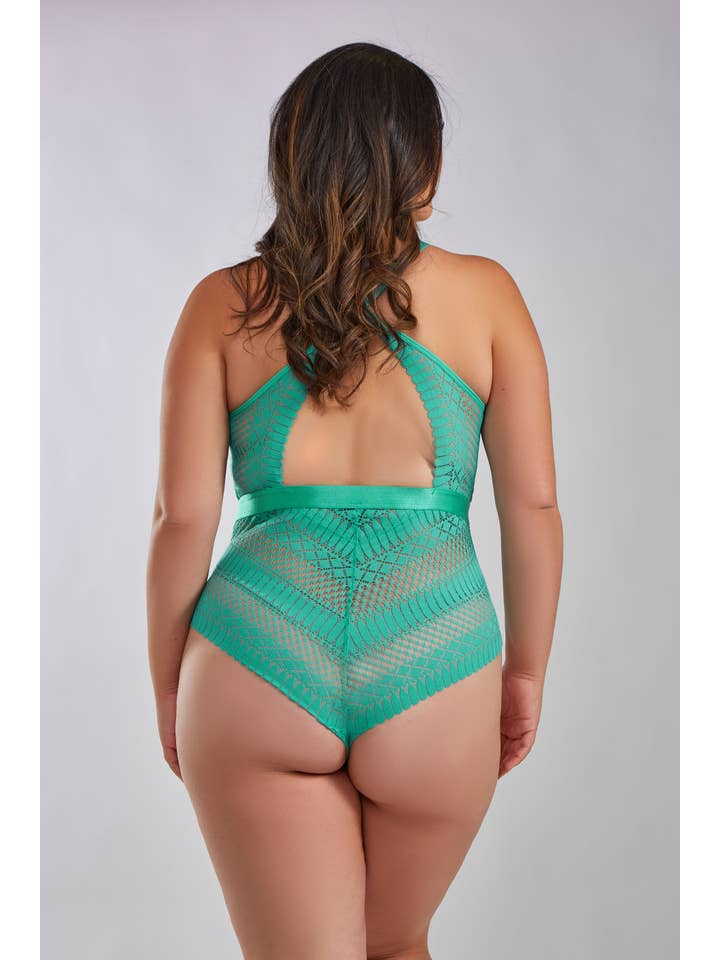 iCollection - Wholesale Lingerie Bodysuit - Women's - Best Seller! Hazel Plus Size Lace Plunge Bodysuit Lingerie