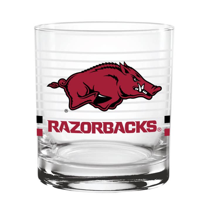 14oz Arkansas Razorbacks Ring Rocks Glass for wholesale by Indigo Falls