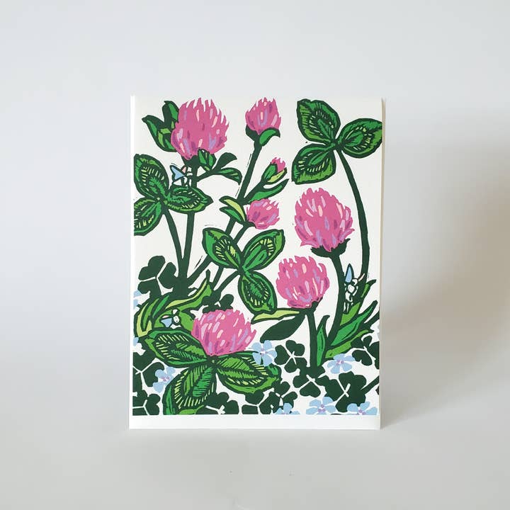 Little Green - Wholesale Everyday Greeting Card - Botanical Spring Purple Clover Blank Shamrock Greeting Card