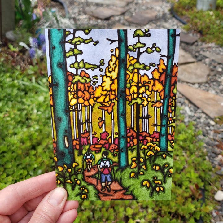 Postcard - Hiking for wholesale by Sarah Angst Art