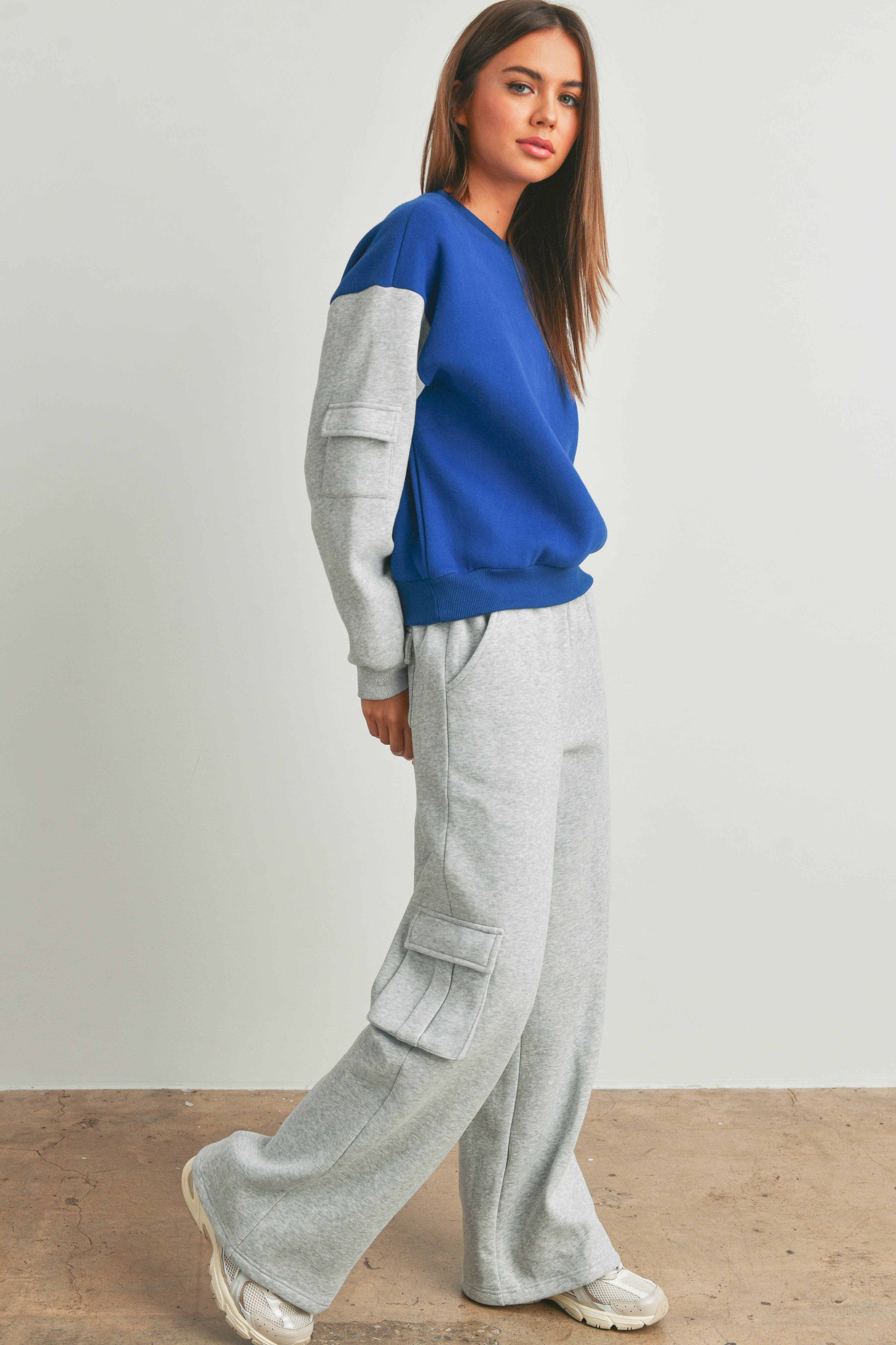 BUTTERMELON – wholesale Lounge Sweatpants/jogging bottoms – Women's – Fleece Terry With Side Patched Cargo Sweatpants - BMP71406