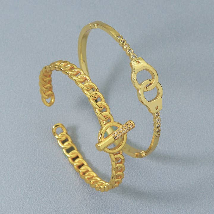 BestBeads&Beyond - Wholesale Cuff Bracelet - Gold CZ Pave Thin Toggle Handcuff Cuff bracelet, sku#JL1181