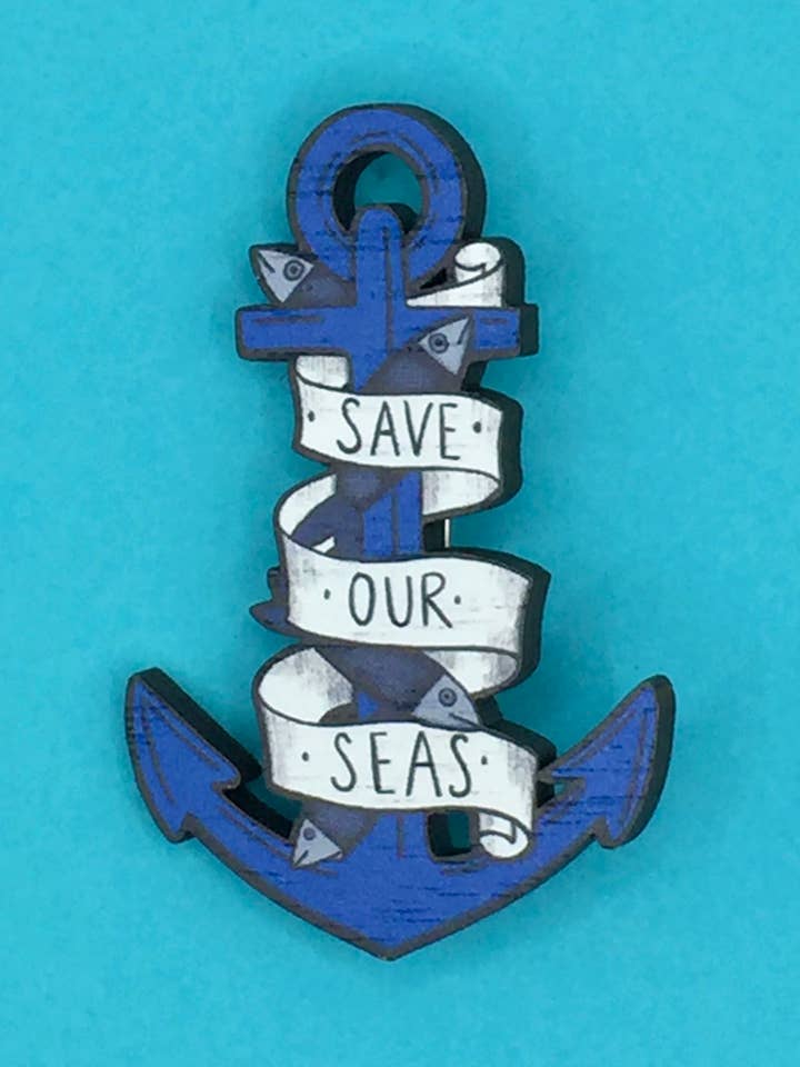 Wooden Anchor Pin Brooch / Nautical Tattoo Pin Badge for wholesale by Su Owen