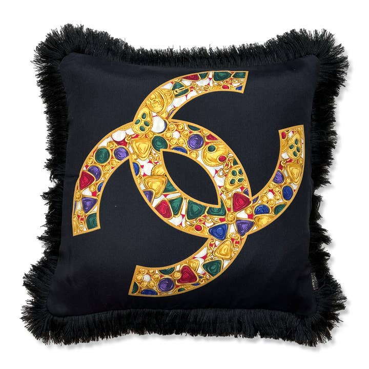 Vintage Luxe Up - Wholesale Throw/Decorative Pillow - Chanel CC Logo Vintage Silk Scarf Pillows 19"6
