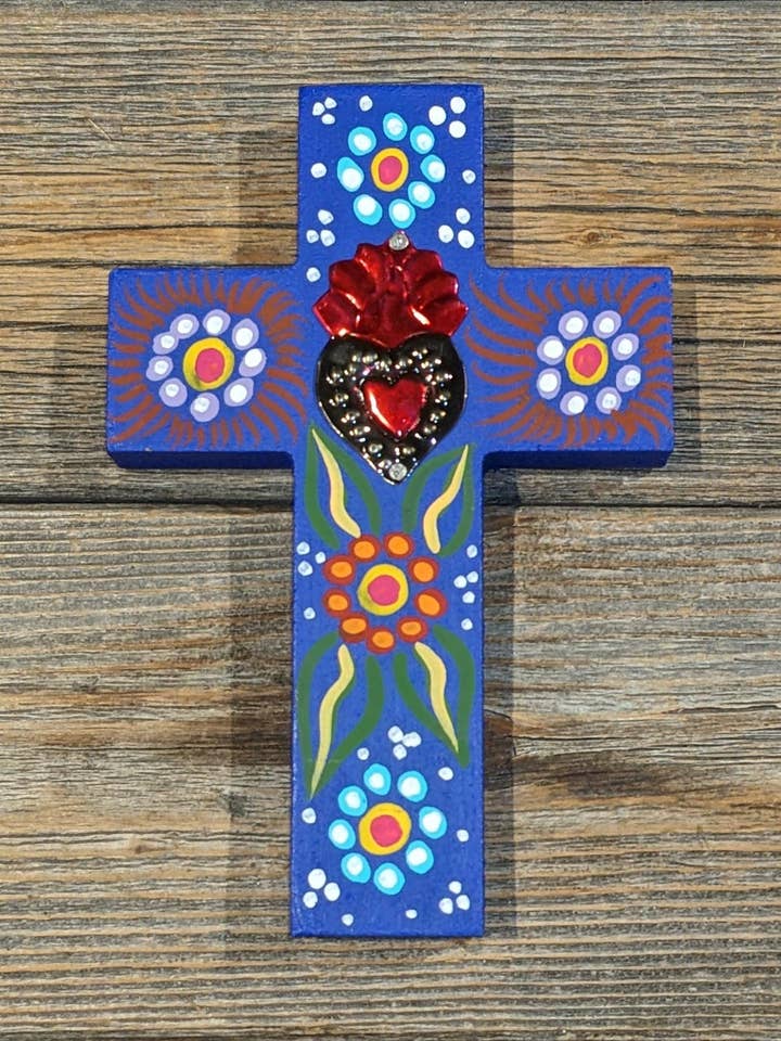 Wooden Cross W/tin Heart for wholesale by Camino TX