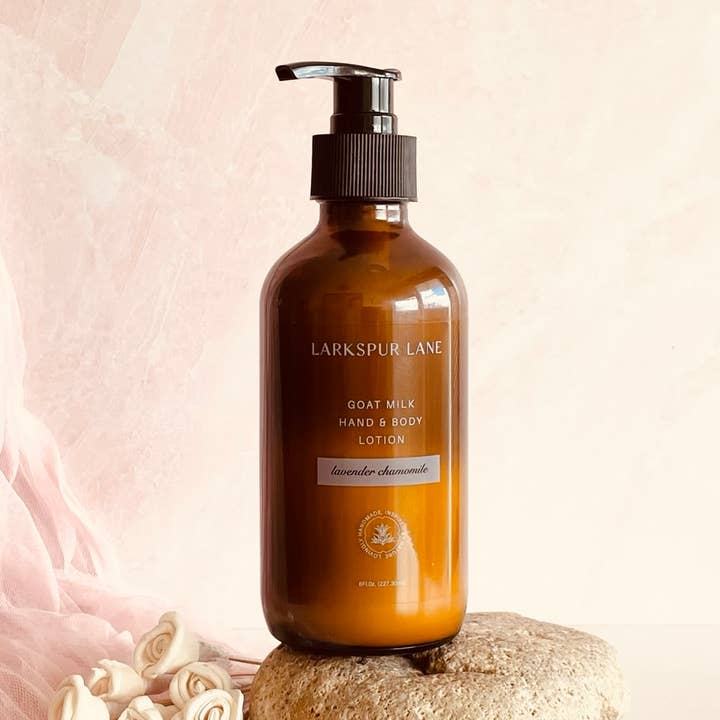 Lavender Chamomile Goat Milk Lotion for wholesale by Larkspur Lane Soaps & Sundries LLC