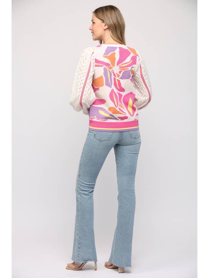 FATE - Wholesale Knit Sweater - Women's - CONTRAST LACE SLV JACQUARD SWEATER FW1001416