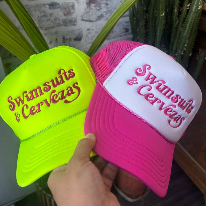 Swimsuits & Cervezas Foam Trucker Hat for wholesale by West Anna Designs
