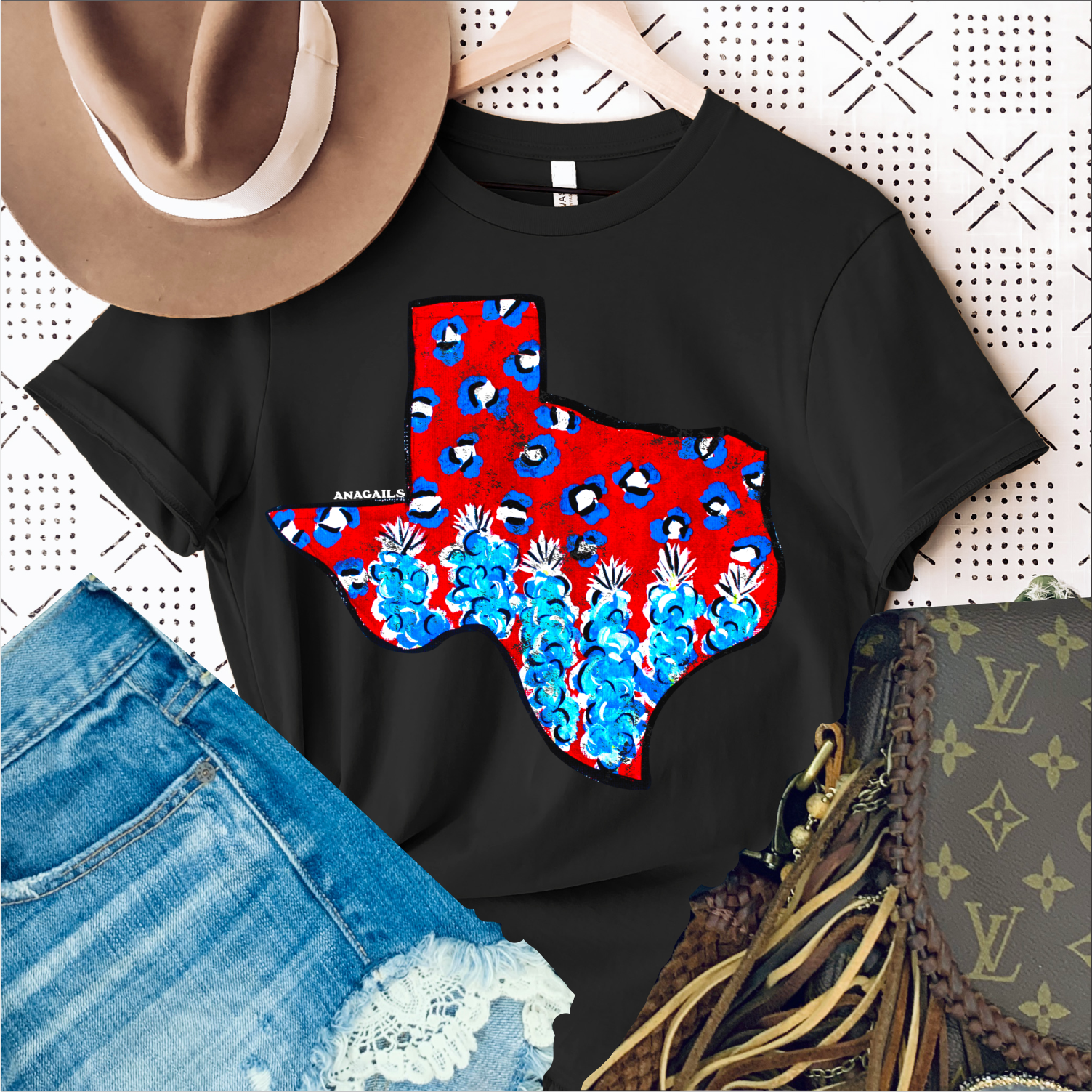 Anagails - Venta al por mayor Camiseta serigrafiada - Mujer - Bluebonnets de Texas pintados a mano1