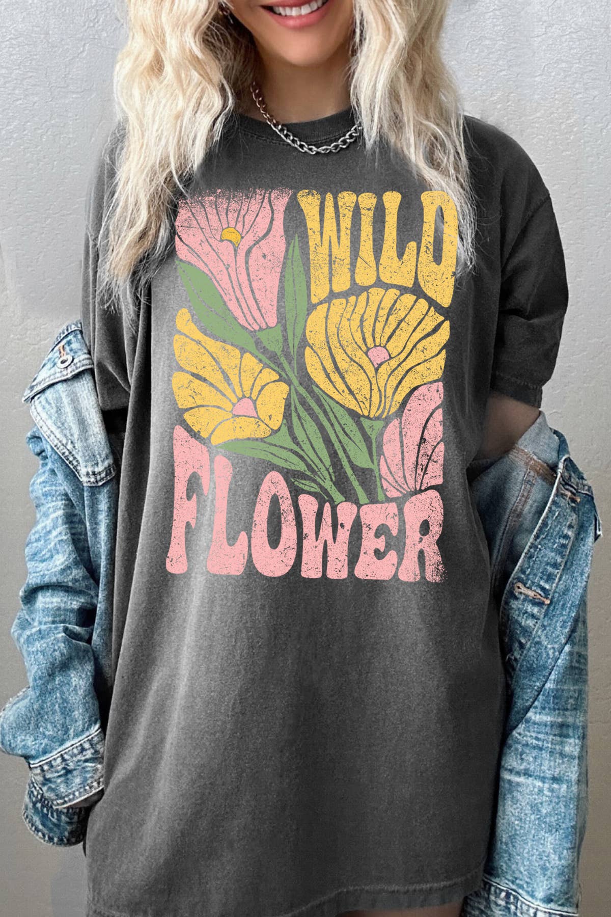 BouTeeQue Closet - Wholesale T-shirt met print - Dames - BT1031 OT Uniseks oversized - Wild Flower3