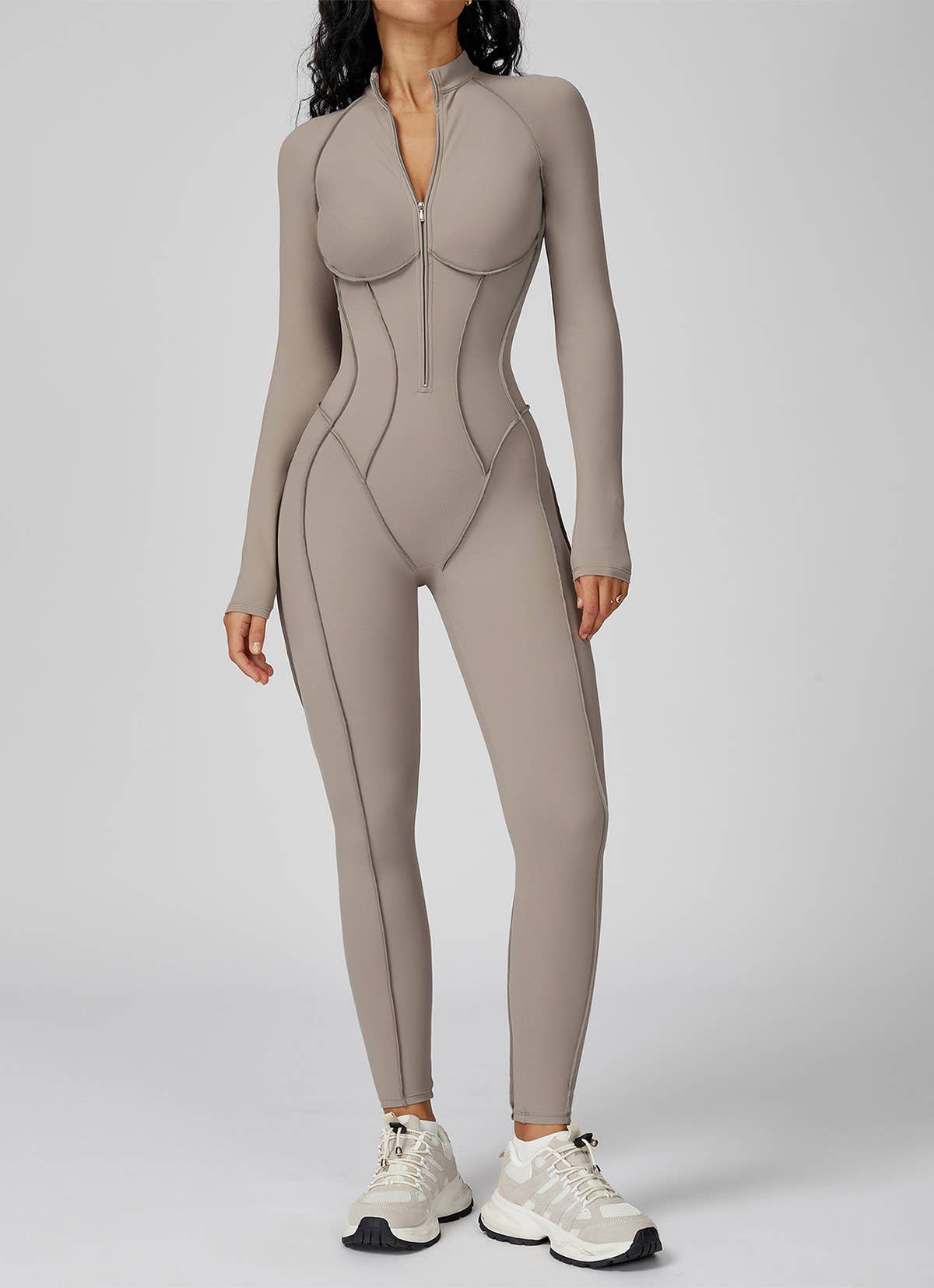 Crave by FW - Wholesale Unitard - Women's - Long Sleeve Zip Front Sport Jumpsuits One Yoga Rompers21