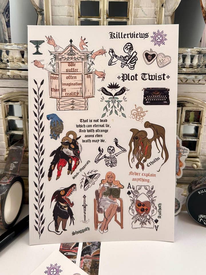 HP Lovecraft mini monsters Gothic sticker sheet for bullet journal kit and planner- witchcraft Cthulhu for wholesale by Killerviews