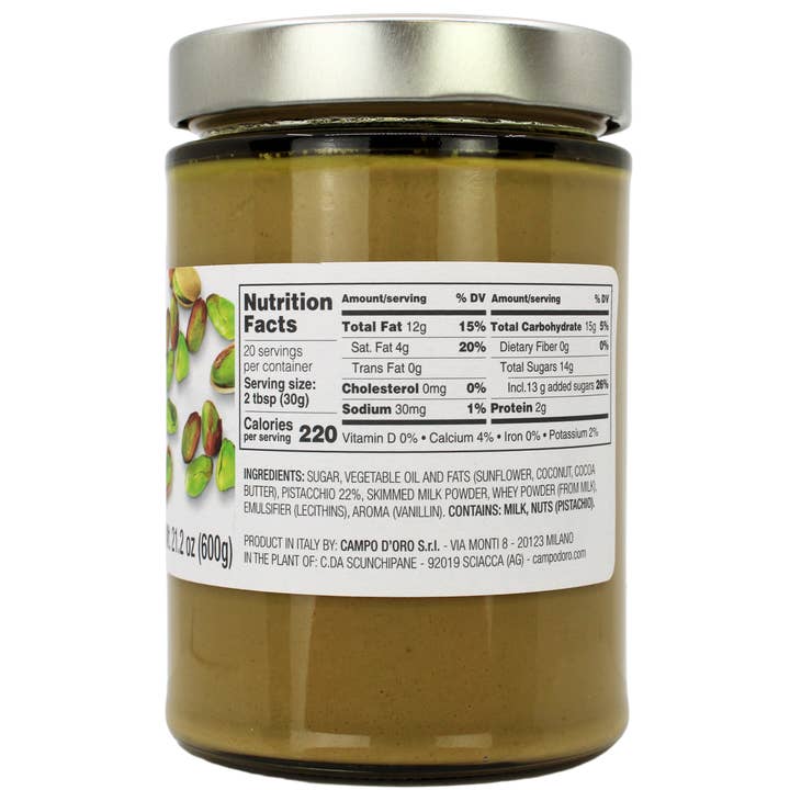 Wholesale Italian Food - Wholesale Nut Butter - Campo D'Oro Pistachio Butter Cream 21.2oz - Rich & Nutty Spread for Dubai Pistachio Chocolate Bars