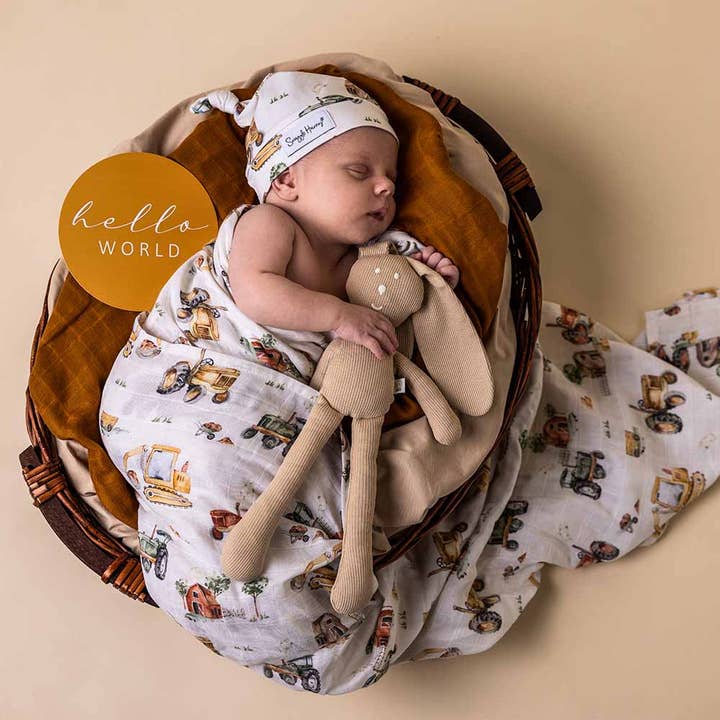 Snuggle Hunny - Wholesale Swaddle - Baby - Diggers & Tractors Organic Muslin Wrap5