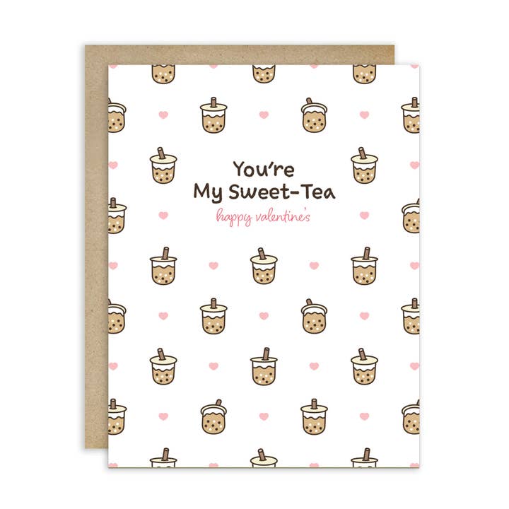 My Sweet-Tea Valentine’s Card | Boba Milk Tea Pattern for wholesale by Cute Asian Cards