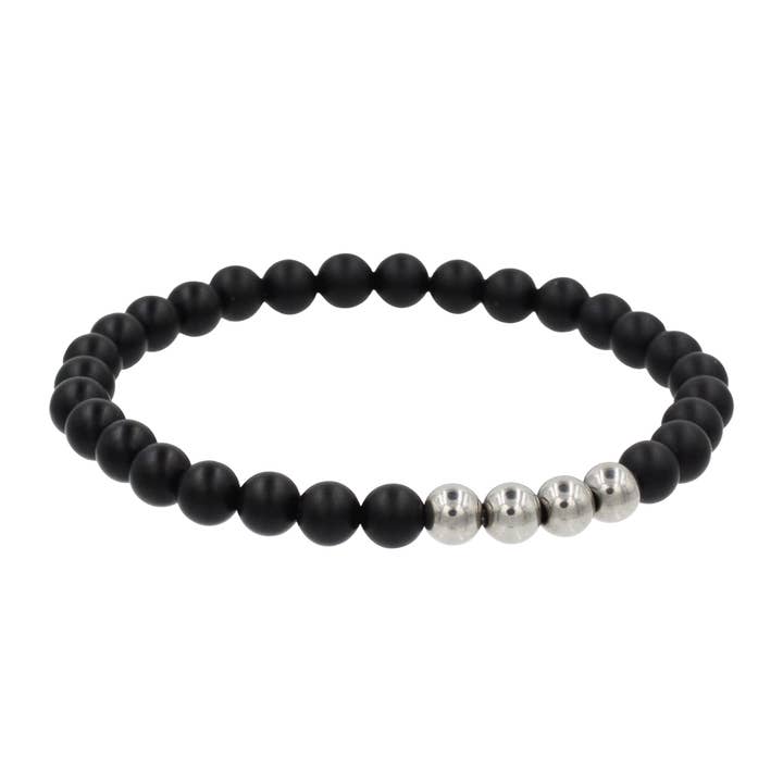 Matte Black Agate and Steel Bracelet for wholesale by Kamaria Jewelry