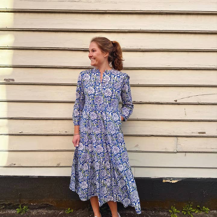 Folly Midi Dress Royal Blue Floral for wholesale by Madison Mathews