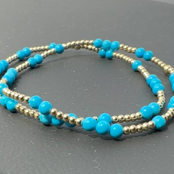 2mm pärlarmband med mönster av 3mm turkospärlor för wholesale av Kelly and Rose Boutique