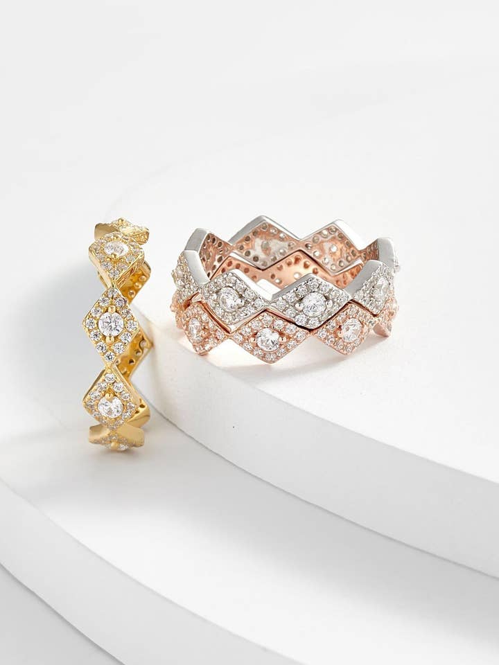 Kelly Stackable Diamond-Shaped Trio Rings for wholesale by Kosa Jewels