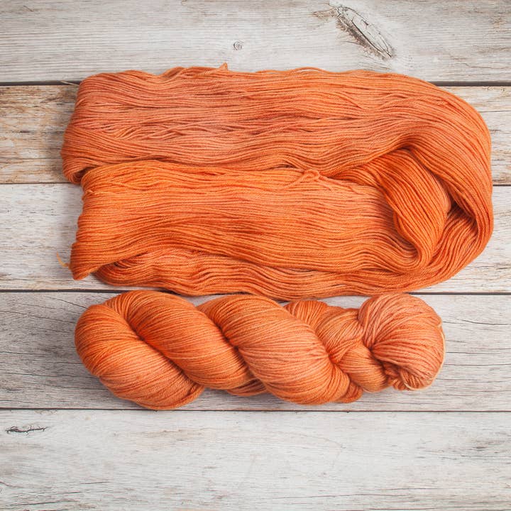 Hand Dyed Yarn in Colorway: Tangerine for wholesale by Lauritzen Dyed Fibers