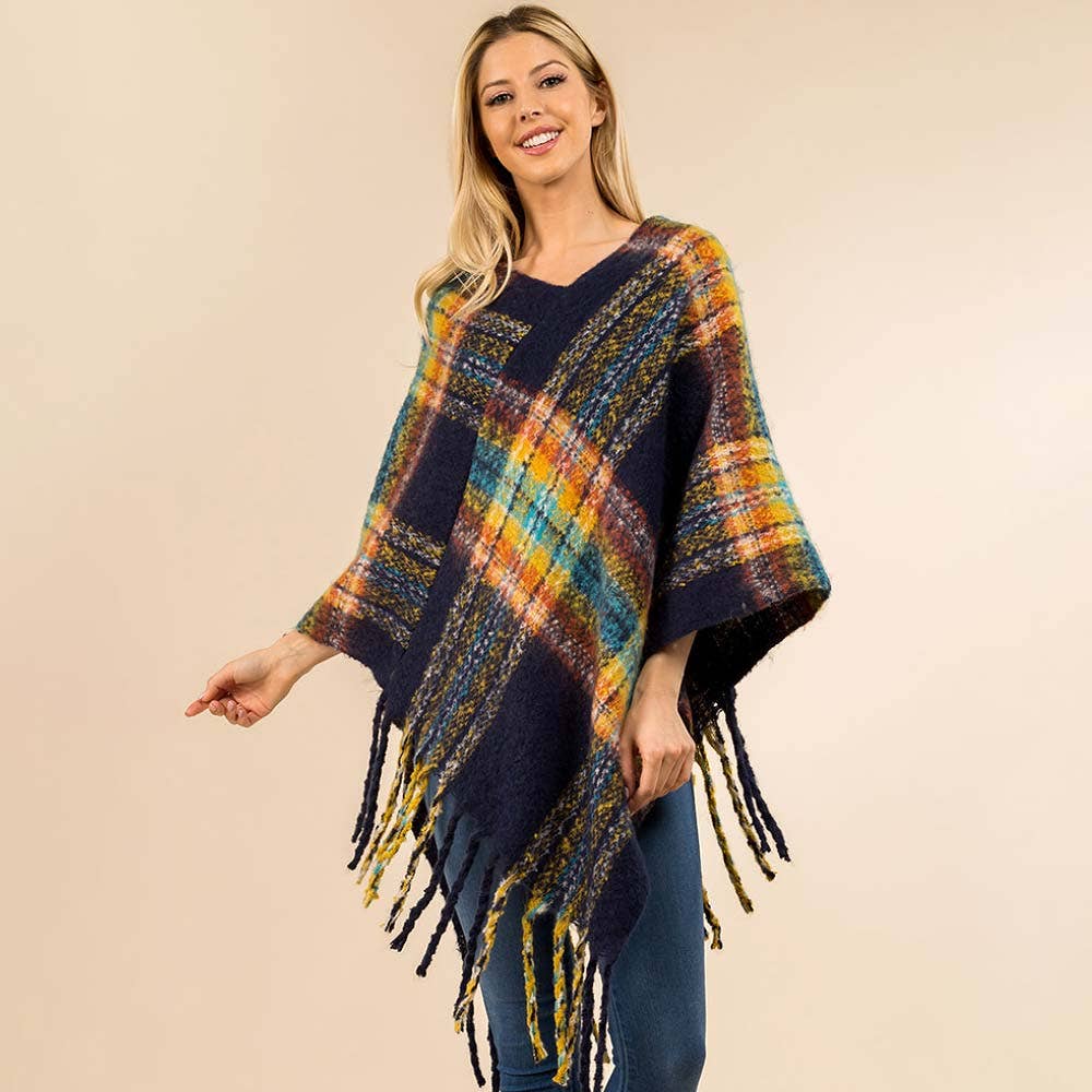 Sensibling Corp. - Wholesale Poncho - Dames - Poncho met Geruite Franjerand10