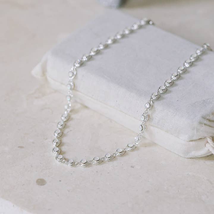 Glass Opal Chain Necklace - Silver - Evil Eye, Modern Witchy for wholesale by The Gilded Witch