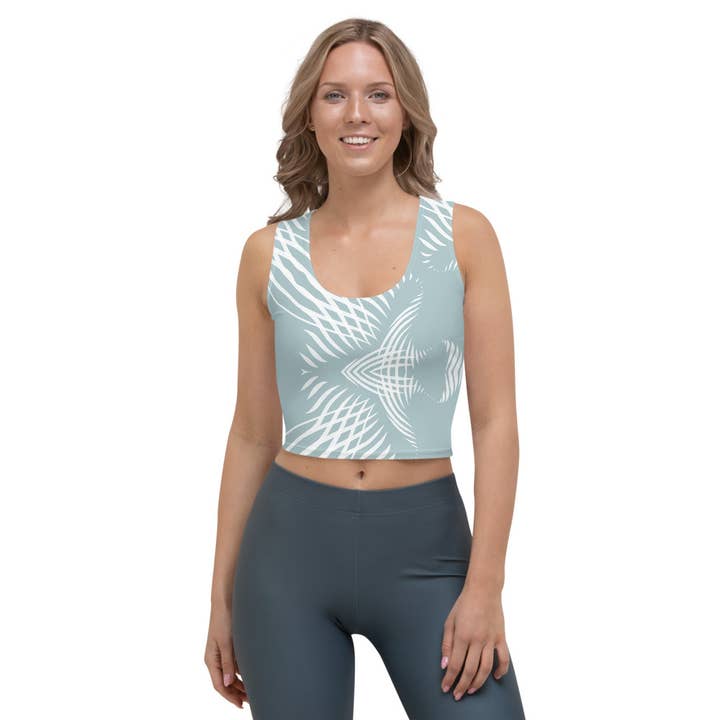 Top court à motif Proud Pattern en vert menthe et blanc pour la vente par Natascha van Es Fingerprint Art