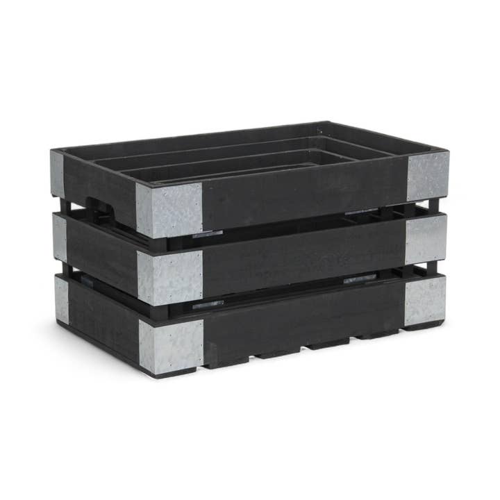 Cheungs Home Decor - Wholesale Storage Bin - Set of 4 Slatted Wood Crates & Galvanized Corner Accent7