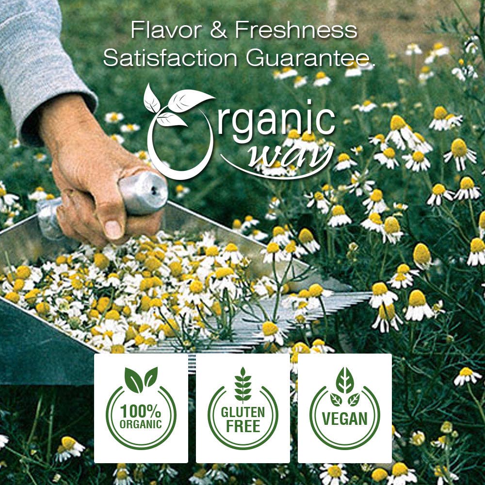 Organic Way LLC - Wholesale Loose Tea - Chamomile Flowers Powder (Matricaria chamomilla) Herbal Tea - European Wild-Harvest |  Kosher Certified | Non GMO & Gluten Free | USDA Certified | Origin - Albania2