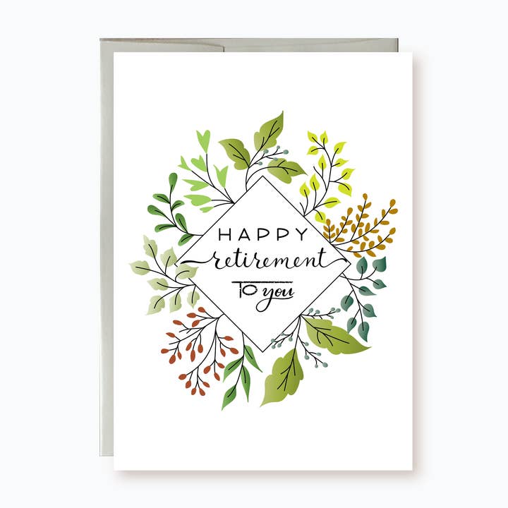 Diamond Decorative Leaves Happy Retirement Wishes Card for wholesale by Hemana Paperie
