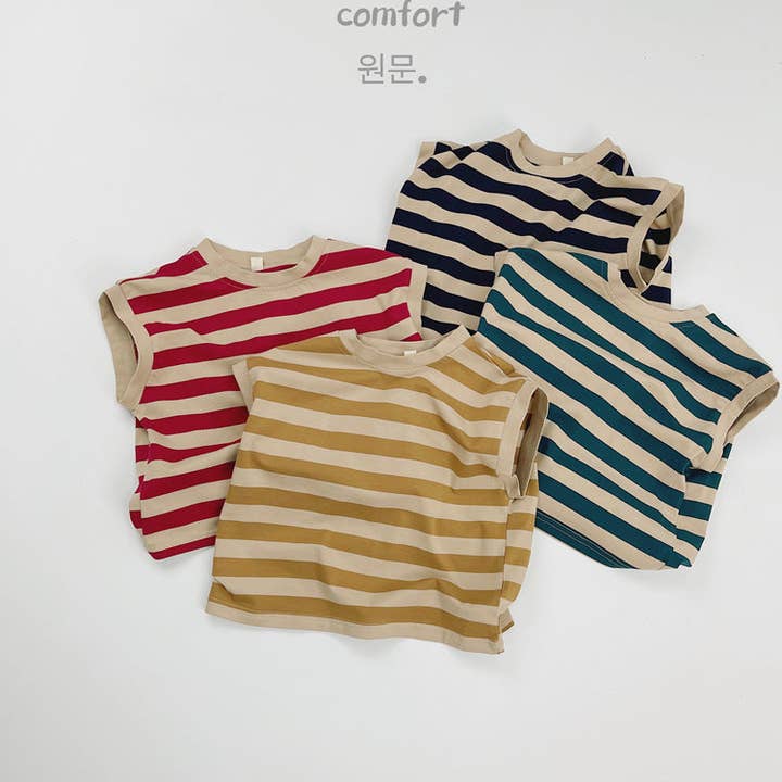 Kinder Gestreepte Mouwloze Katoenen Tanktop Casual Zomershirt voor wholesale door shoplittleswan