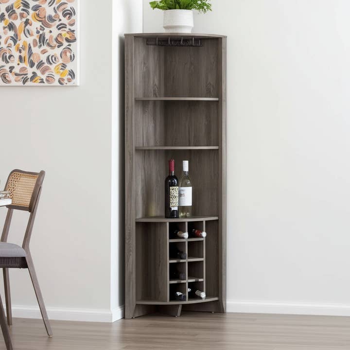 71" Mørkebrun Træ Hjørne Bar Skab for engroshandel hos HomeRoots