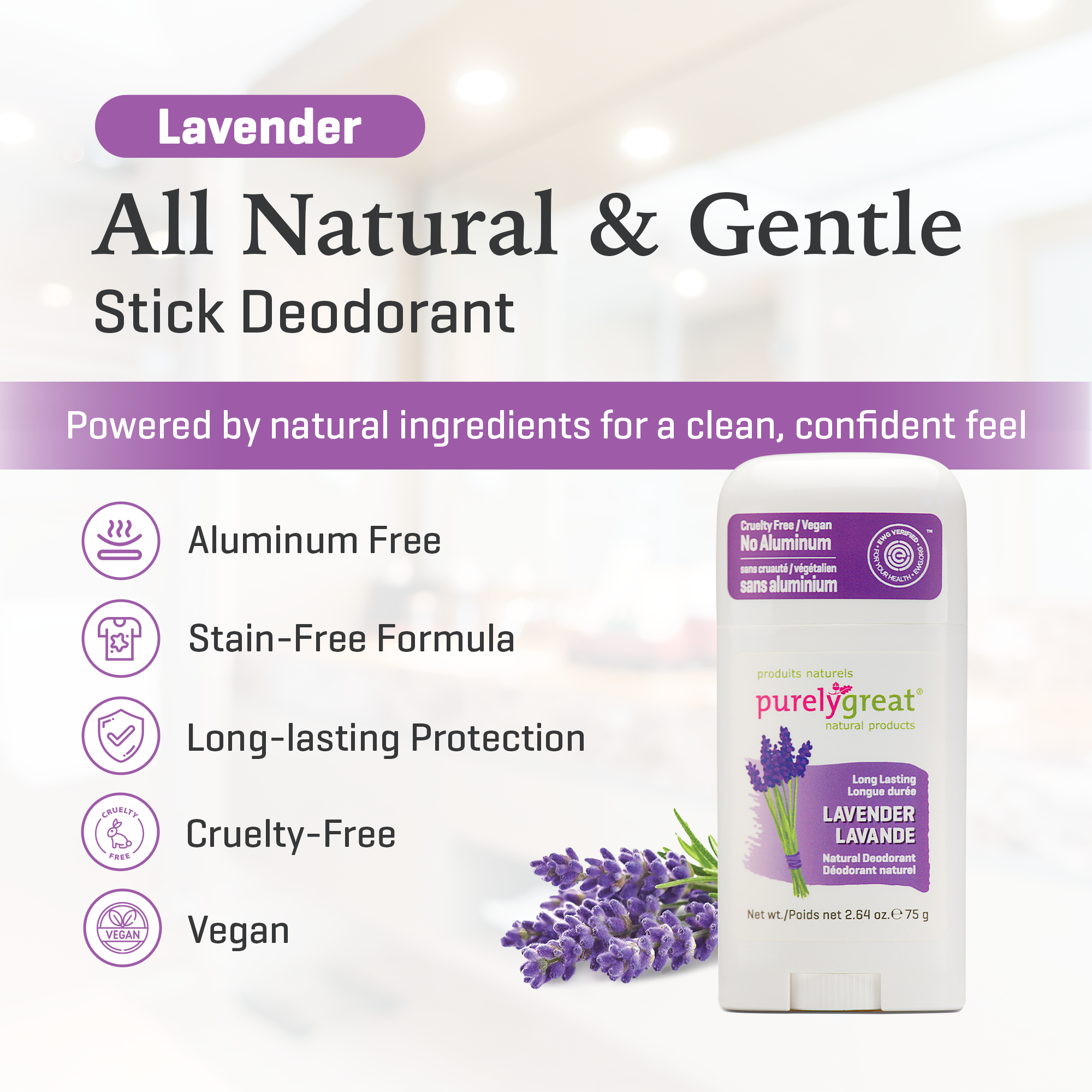 Purelygreat Natural Deodorants - Wholesale Deodorant - Unisex - Purelygreat Stick Deodorant - Lavender5