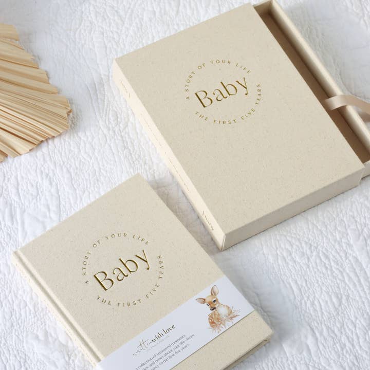 Written With Love – wholesale Memory book – Child & baby – Baby Memory Book with Keepsake Box - Oatmeal 1