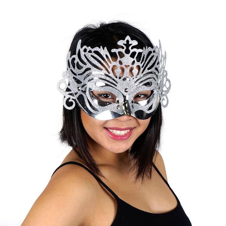 Zucker Feather Products - Wholesale Costume - Women's - Glittered Carnival Mask Form Silver