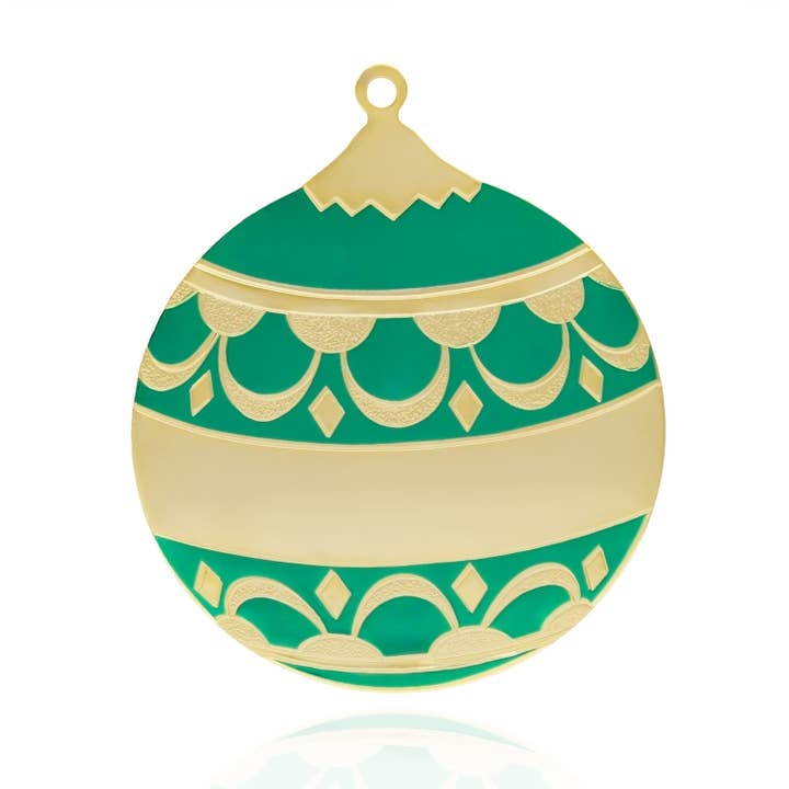 Green Enamel Engraveable Gold Metal Ornament for wholesale by Gloria Duchin