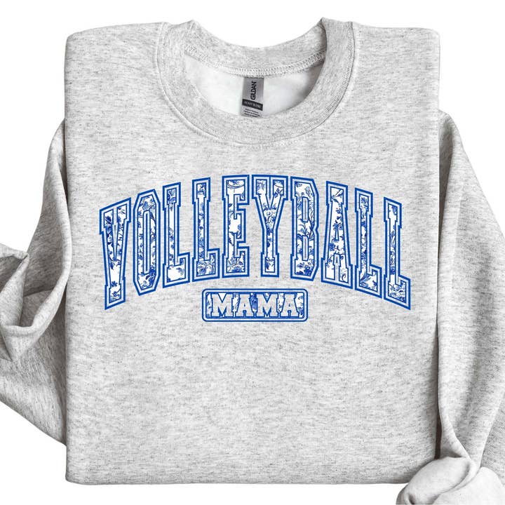 Gray Sand Blue Floral Toile Varsity Sweatshirt Volleyball for wholesale by The Painted Pug