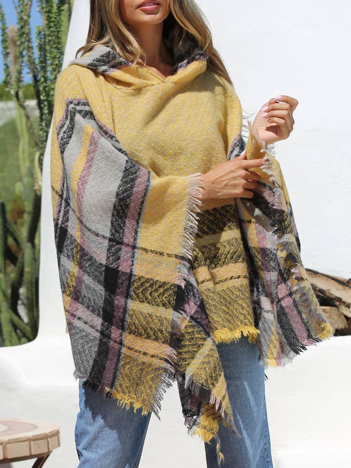 SJB74-ASIS SWEATER PONCHO WITH HOOD for wholesale by ANGIE