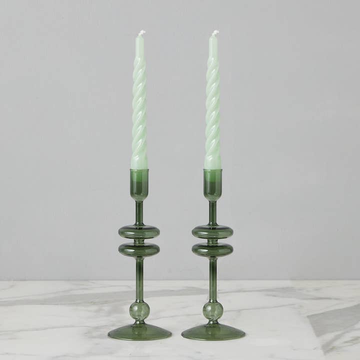 etúHOME - Wholesale Candle Holder - Emerald Green Glass Taper Candlestick Holder Pair, Small
