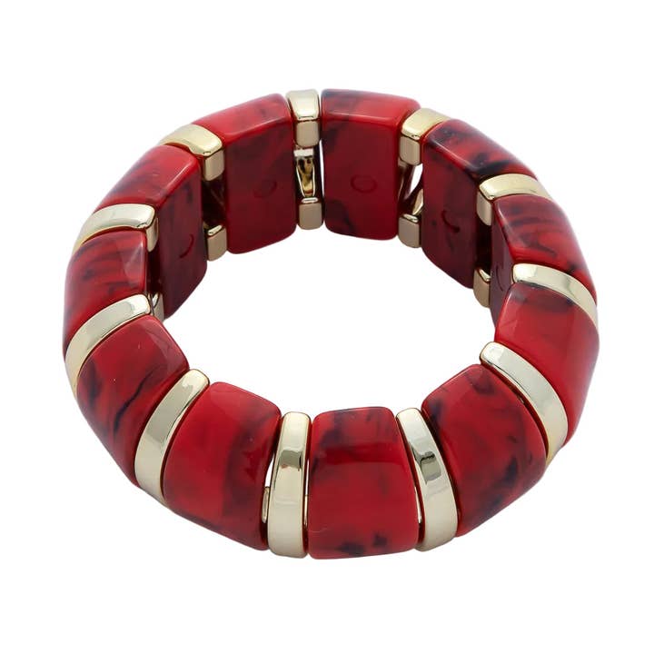 Marble effect red stretch resin bangle bracelet BR-21WA1498 for wholesale by Simply Jewels