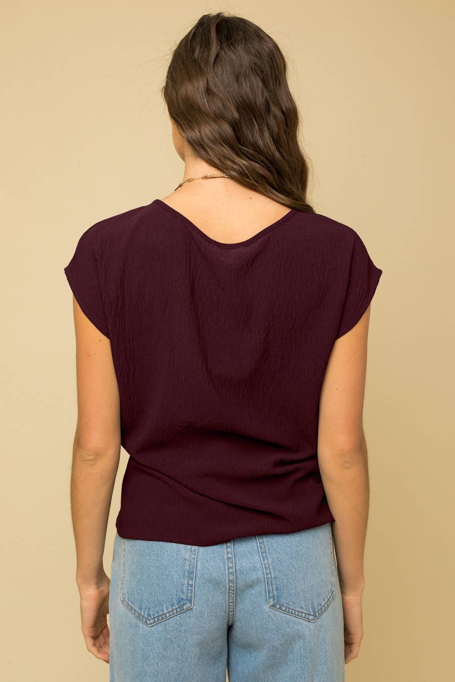 GILLI - Wholesale Blouse - Women's - SOLID WOVEN TEE WITH FRONT KNOT DETAIL19