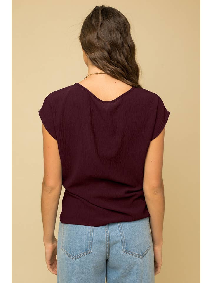 GILLI - Wholesale Blouse - Women's - SOLID WOVEN TEE WITH FRONT KNOT DETAIL19