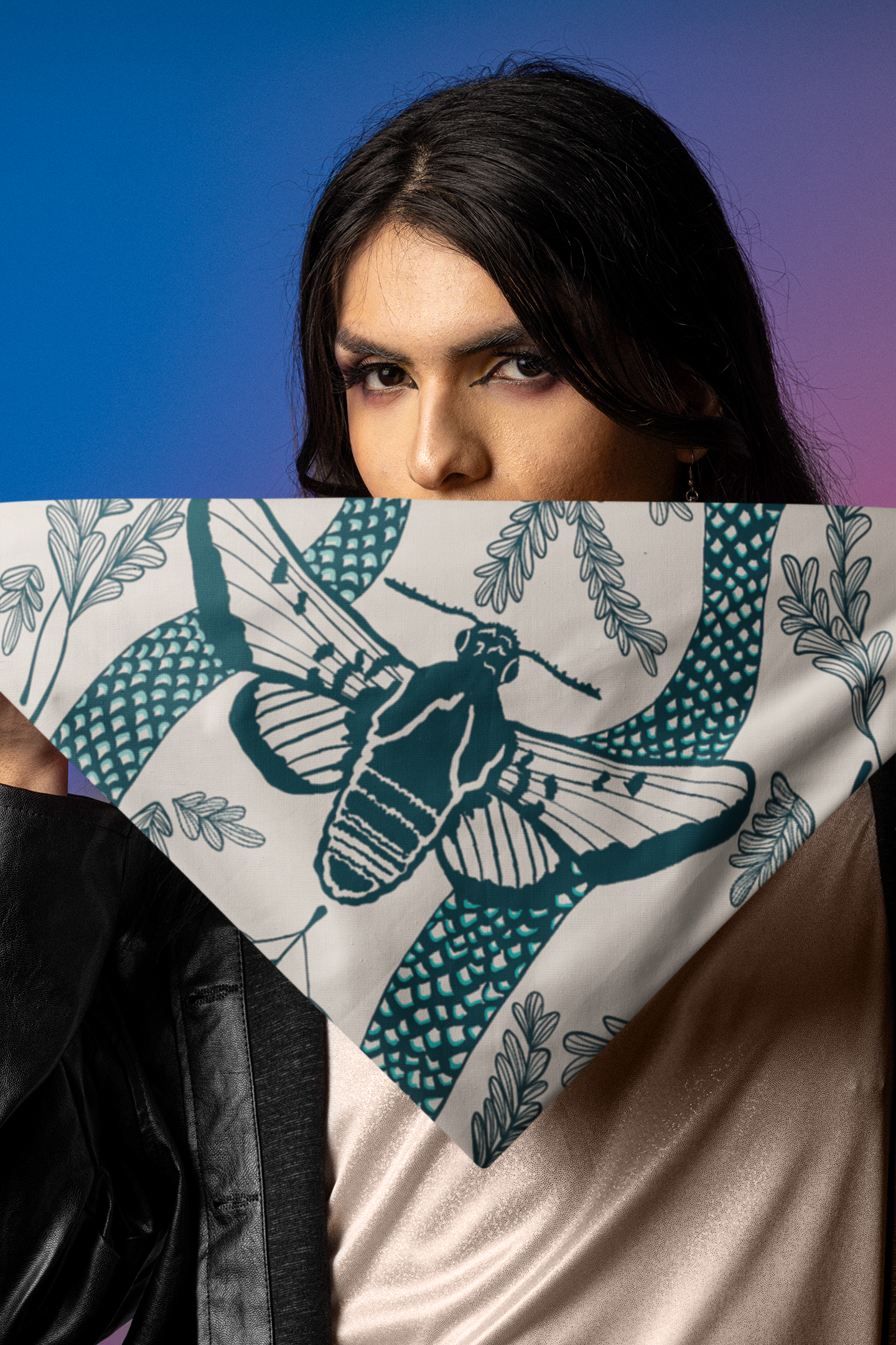 Acorn & Artisan - Wholesale Bandana - Unisex - Nature Bandana | Moth and Snake Illustration6