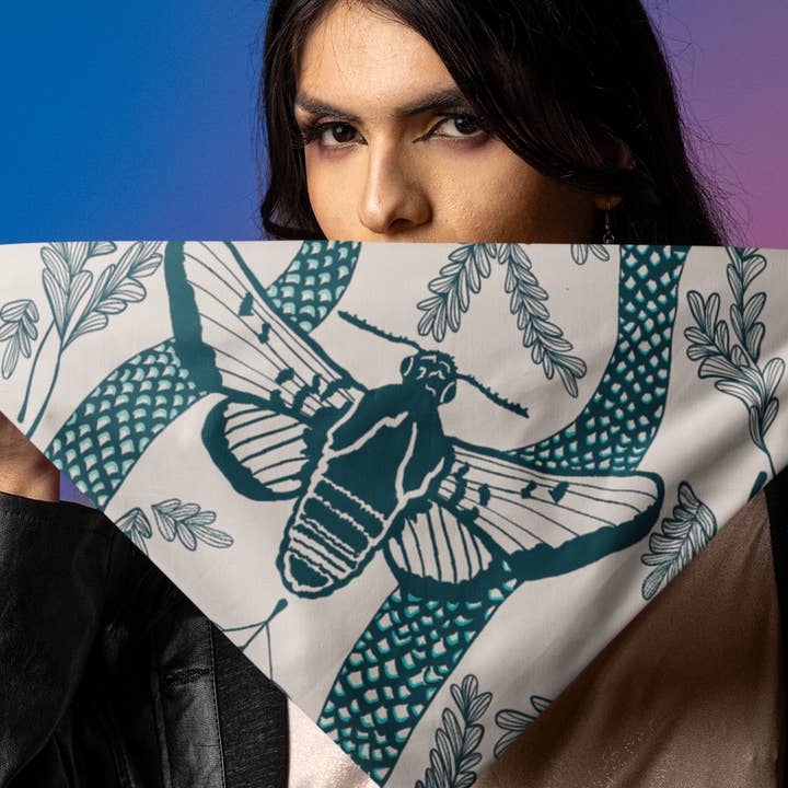 Acorn & Artisan - Wholesale Bandana - Unisex - Nature Bandana | Moth and Snake Illustration6