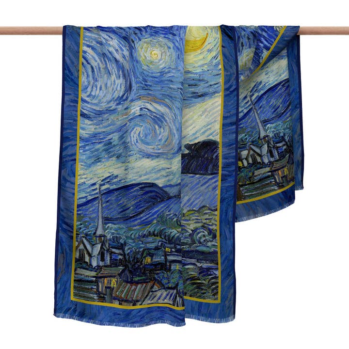 RainCaper - Wholesale Scarf – Women's - Fine Art Silk Blend Shawl van Gogh Starry Night2