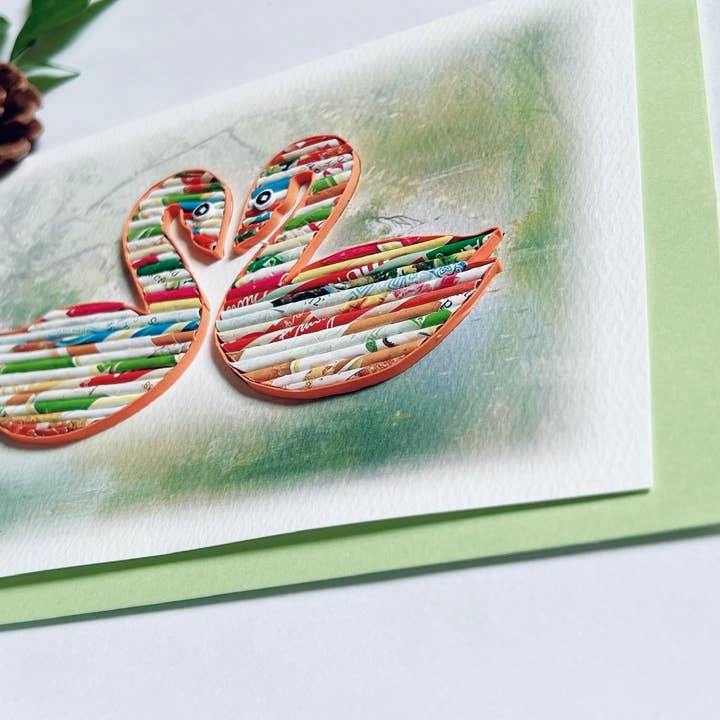 Loving Nature - Vente Carte de vœux classique - Carte cygne en papier roulé faite à la main à partir9