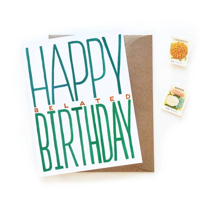 Happy Belated Birthday Card for wholesale by Sketchy Notions
